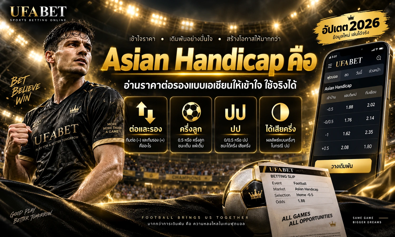 Asian Handicap คือ ภาพหลักโทนดำทองสำหรับบทความ