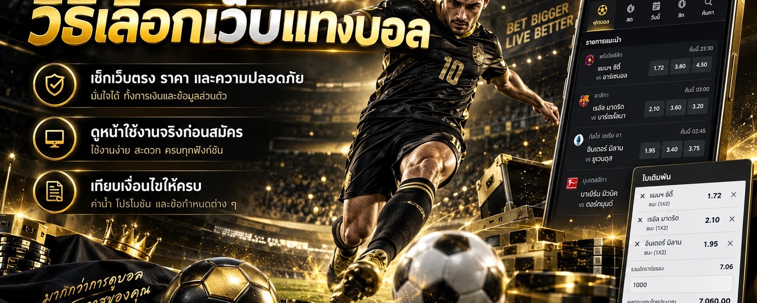 วิธีเลือกเว็บแทงบอล ภาพประกอบเนื้อหาโทนดำทอง
