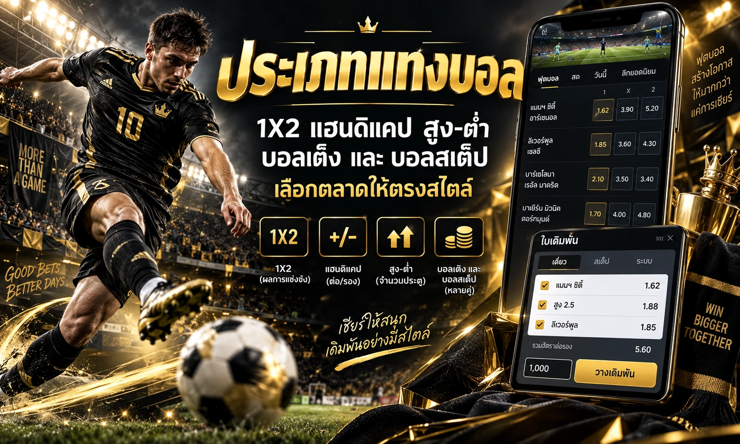 ประเภทแทงบอล ภาพหลักโทนดำทองสำหรับบทความ